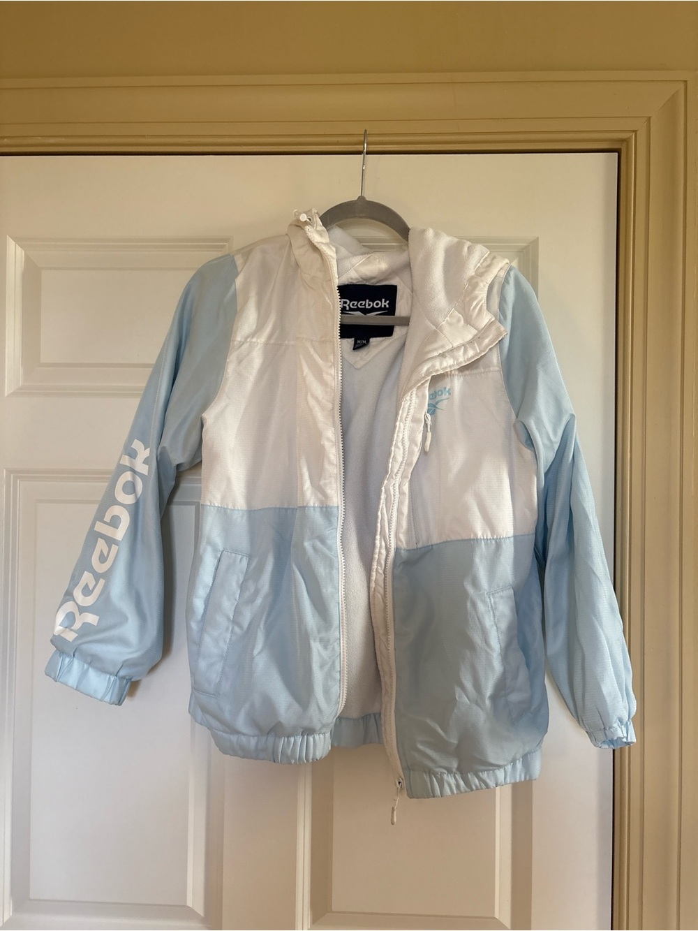 Reebok Light Blue & White Hooded Puffer Jacket